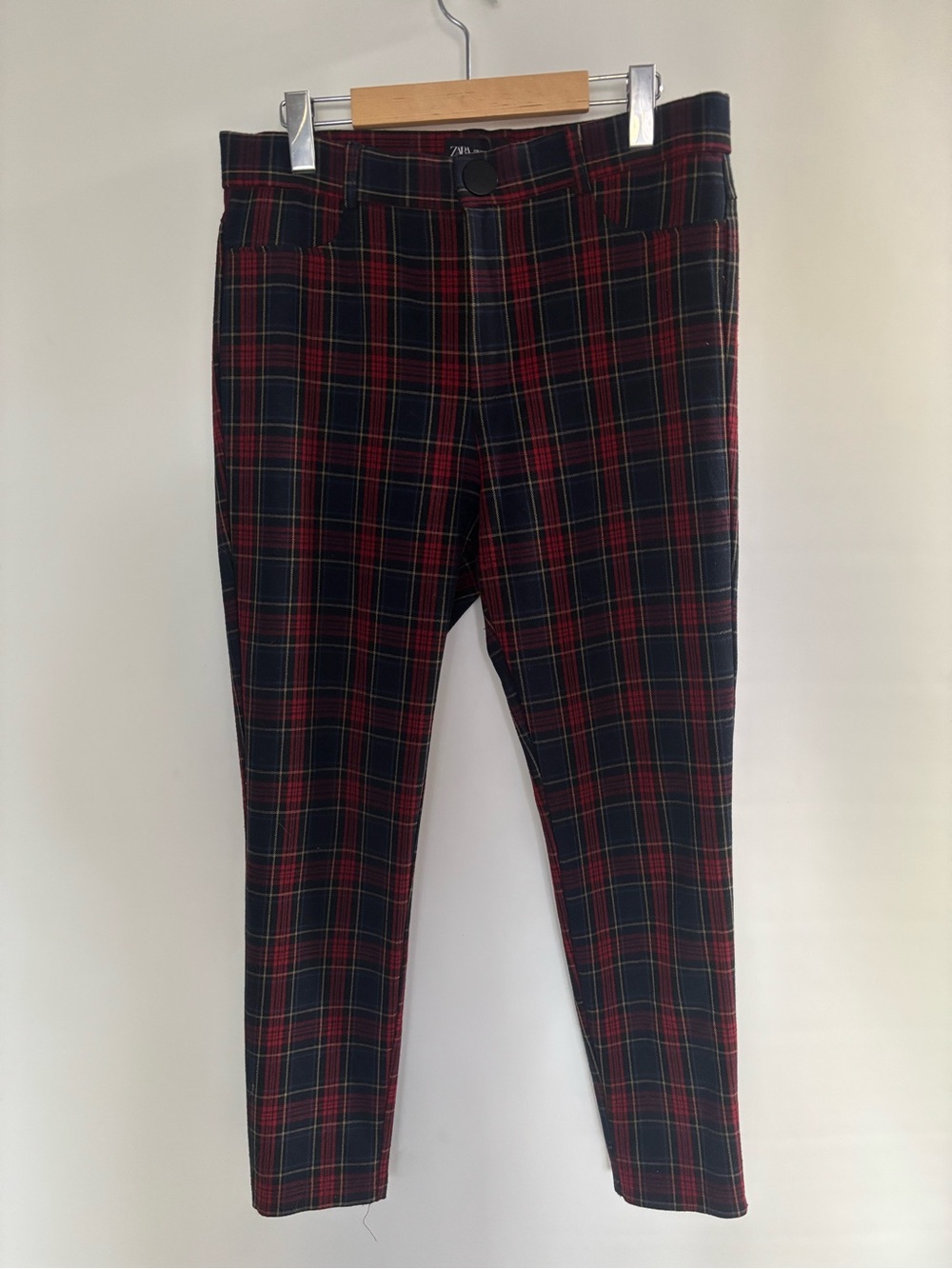 Zara Red and Black Plaid Skinny Chinos
